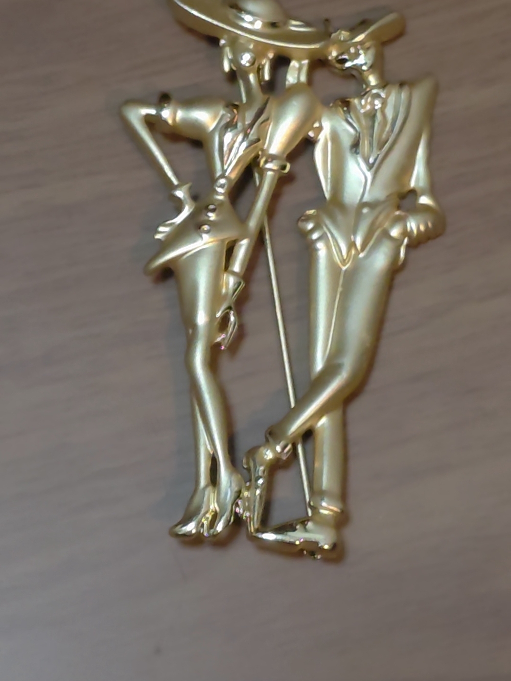 Vintage Art Deco Revival Figural Brooch 1980s Gold Tone